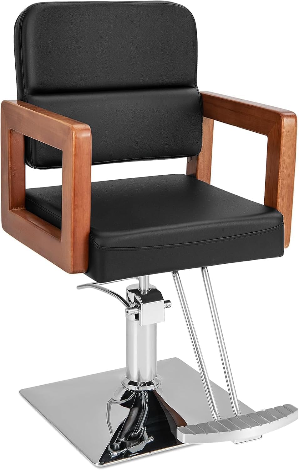 RELAX4LIFE Silla Peluquería con Altura Regulable y Giratoria 360°, Sillón Barbero con Bomba Hidráulica, Reposabrazos de Madera y Reposapiés para Salón de SPA y Belleza, Barbería, Carga 150kg