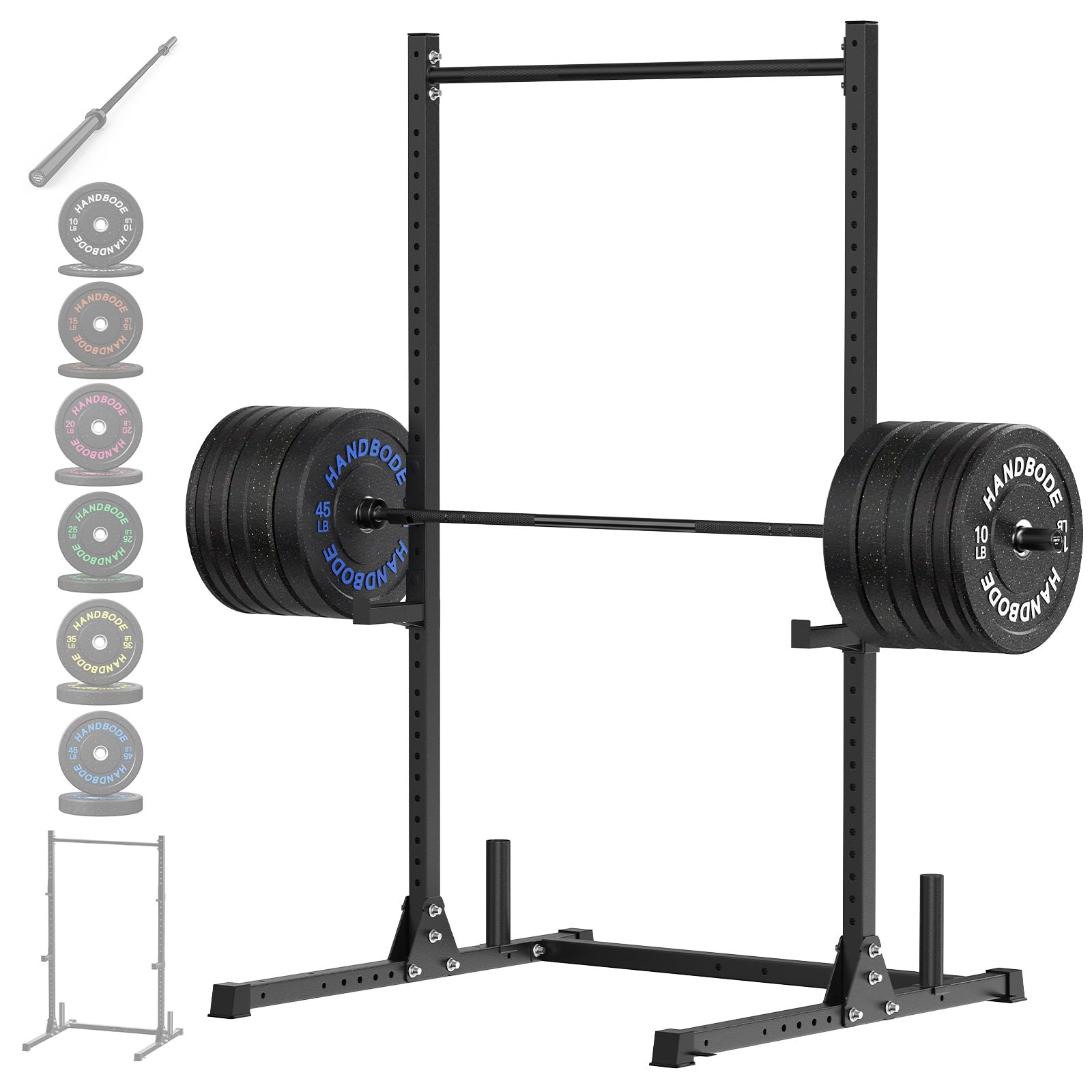 HANDBODE Squat Rack, 7ft Barbell, Weight Plates Set 300 lb, Home Gym Equipment, Black