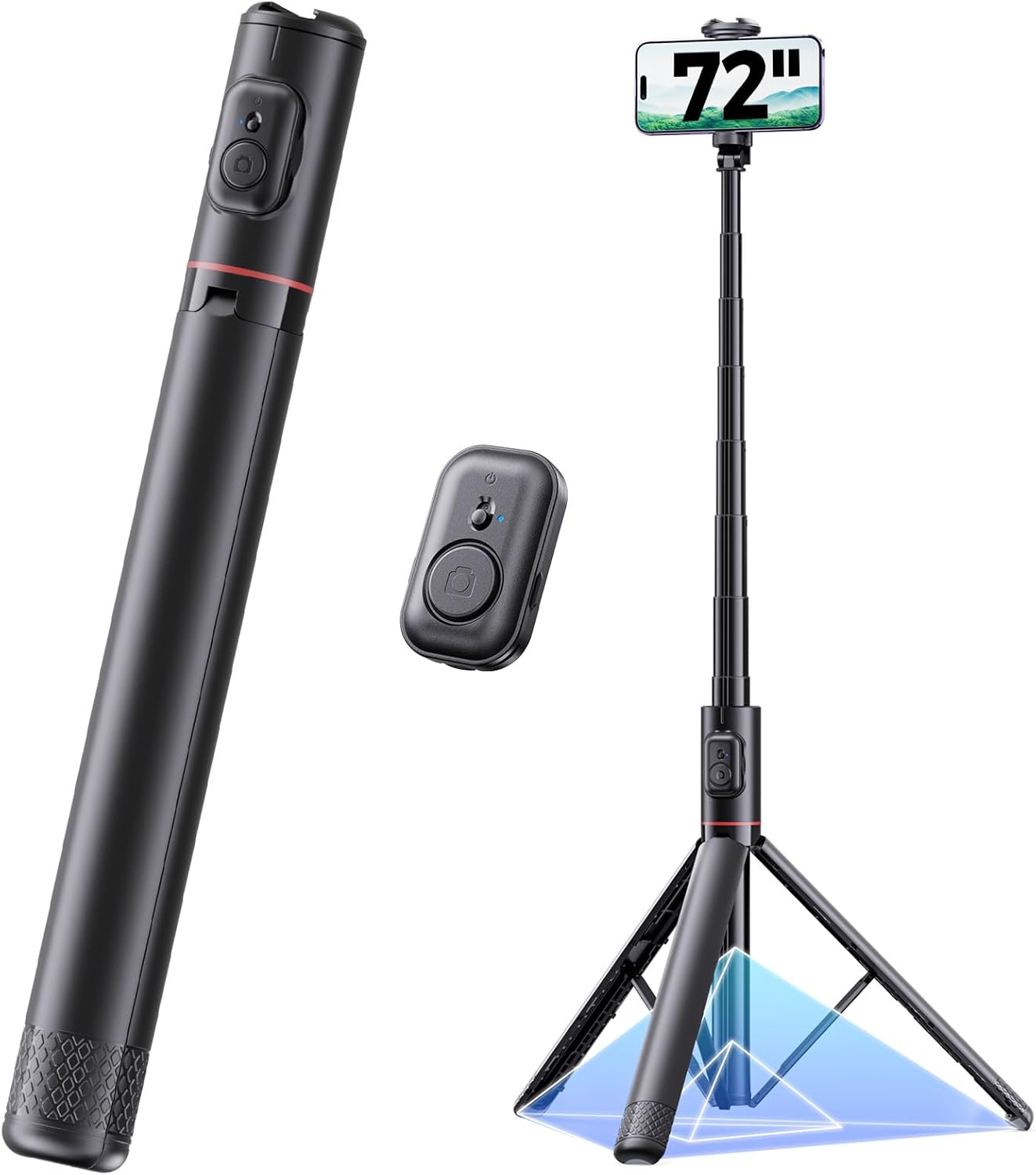 72″ Phone Tripod Selfie Stick, Extendable Tripod for iPhone with Remote, Portable Cell Phone Tripod Stand for Video Recording All-in-1 Travel Smartphone Tripod Compatible with iPhone 16/15/14/Android