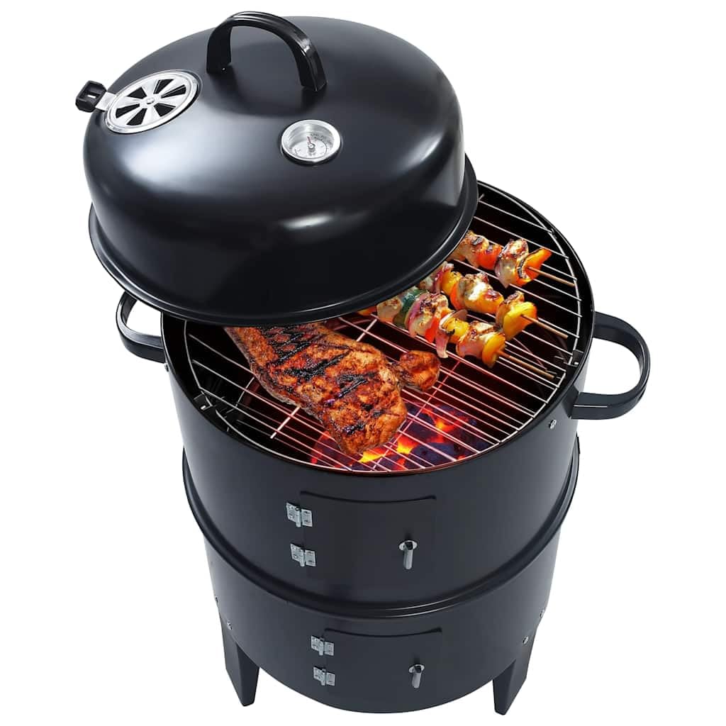 3 w 1 grill na węgiel drzewny, piec wędzarniczy ze stali, 40 x 80 cm, z termometrem, misą na wodę, zasuwy wentylacyjne, ruszt do grillowania 37 cm, na kemping, do ogrodu, na taras, balkon
