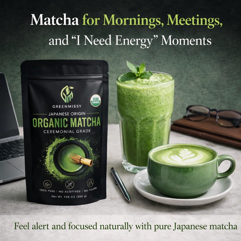 GreenMissy Organic Matcha Powder 7.05 OZ (200 g) – Premium Ceremonial Grade, Authentic Japanese Matcha Green Tea, 100% Pure Matcha for Tea, Smoothies, Lattes & Baking – Kosher, Vegan