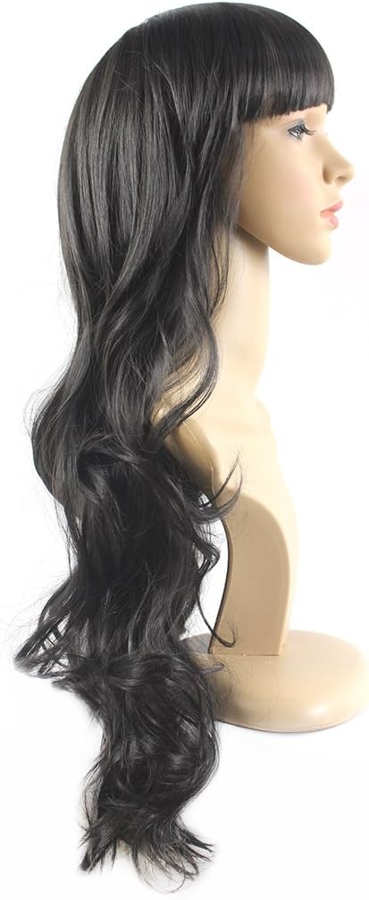 Xiaoyu 14"67cm Flat Bangs Long Curly Ladies Wigs - Black - Image 4