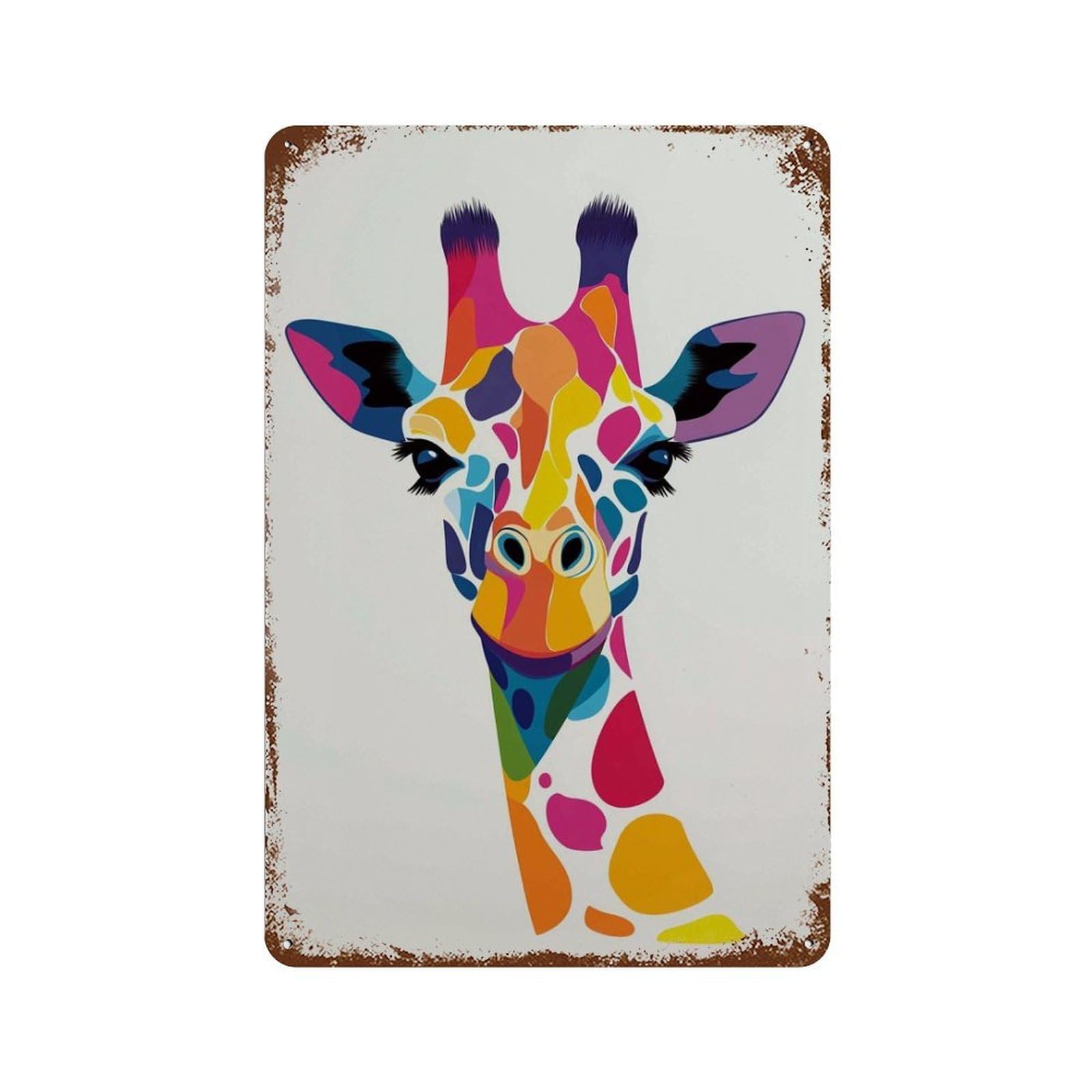 xiaoxiaoshen Colorful Giraffe Abstract Animal Bright And Bold Portrait Modern Wildlife Vibran Wall Decor Art Metal Tin Poster Modern Home Decor Art Home Bar Shop Decorations Vintage Sign 30x20cm