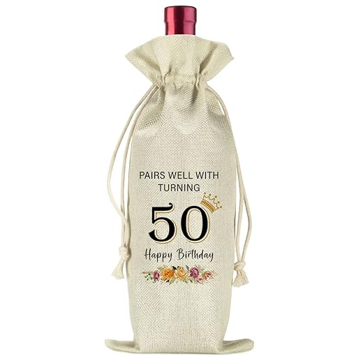50th Birthday Gifts for Women, 1972 Birthday Party Decoration Wine Favor Bag, Wine Bag Gift for Happy Anniversary for Husband Wife, Wine Gifts for Friends Sisters Dad Mom Grandparents-Pairs Well With Turning 50 Years Old