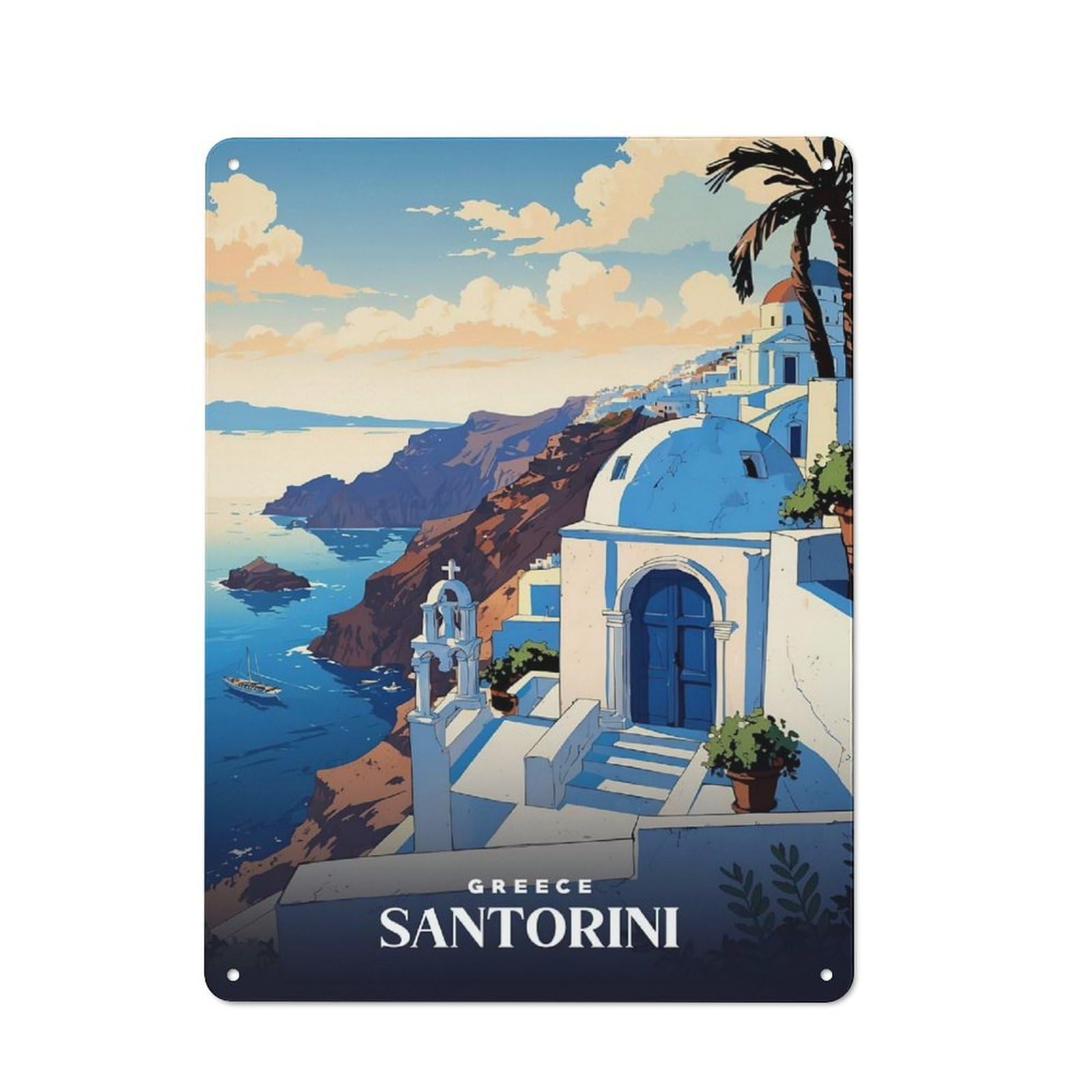 Junmoney Style-20 For Garden Room Or Summerhouse, Santorini Greece Travel (2) Retro Metal Sign 40X30cm, For Vintage Wall Decor Fans, For Metal Sign Collectors