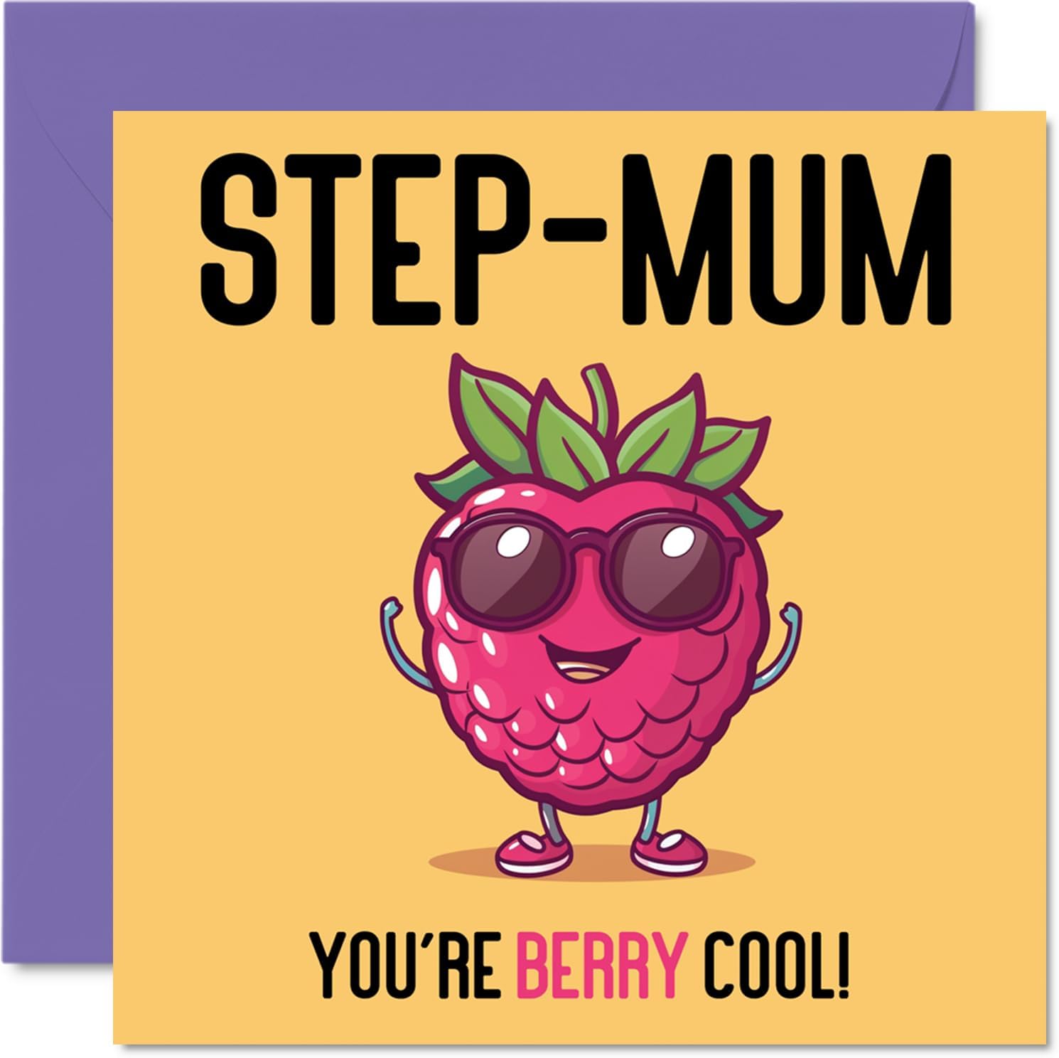 Stuff4 Birthday Cards for Step Mum - Berry Cool - Funny Happy Birthday Card for Step-Mum from Step Son Daughter, Mothers Day Card for Step Mother, 5.7 x 5.7 Inch Joke Greeting Cards for Women Her