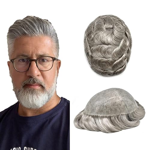 Toupee - Pieza de cabello humano real para hombres, sistema de cabello de polietileno completo duradero para hombres, piel fina, tupé para hombre, 8