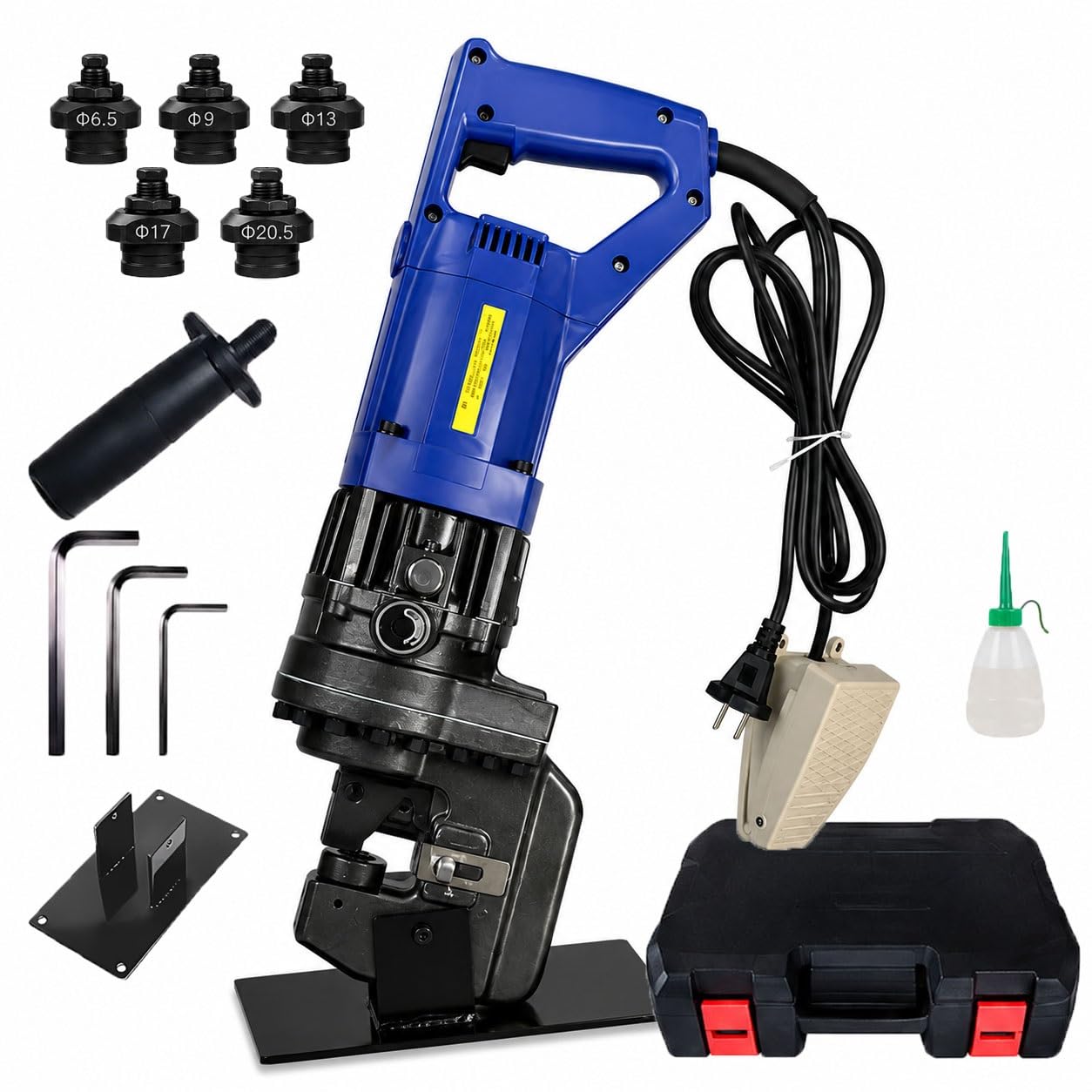 Koyike One Color Hydraulic Hole Puncher 1400W Metal Punching Machine With 5 Dies, Heavy Duty Electric Hole Punch Tool For Metal Plate, Angle Iron