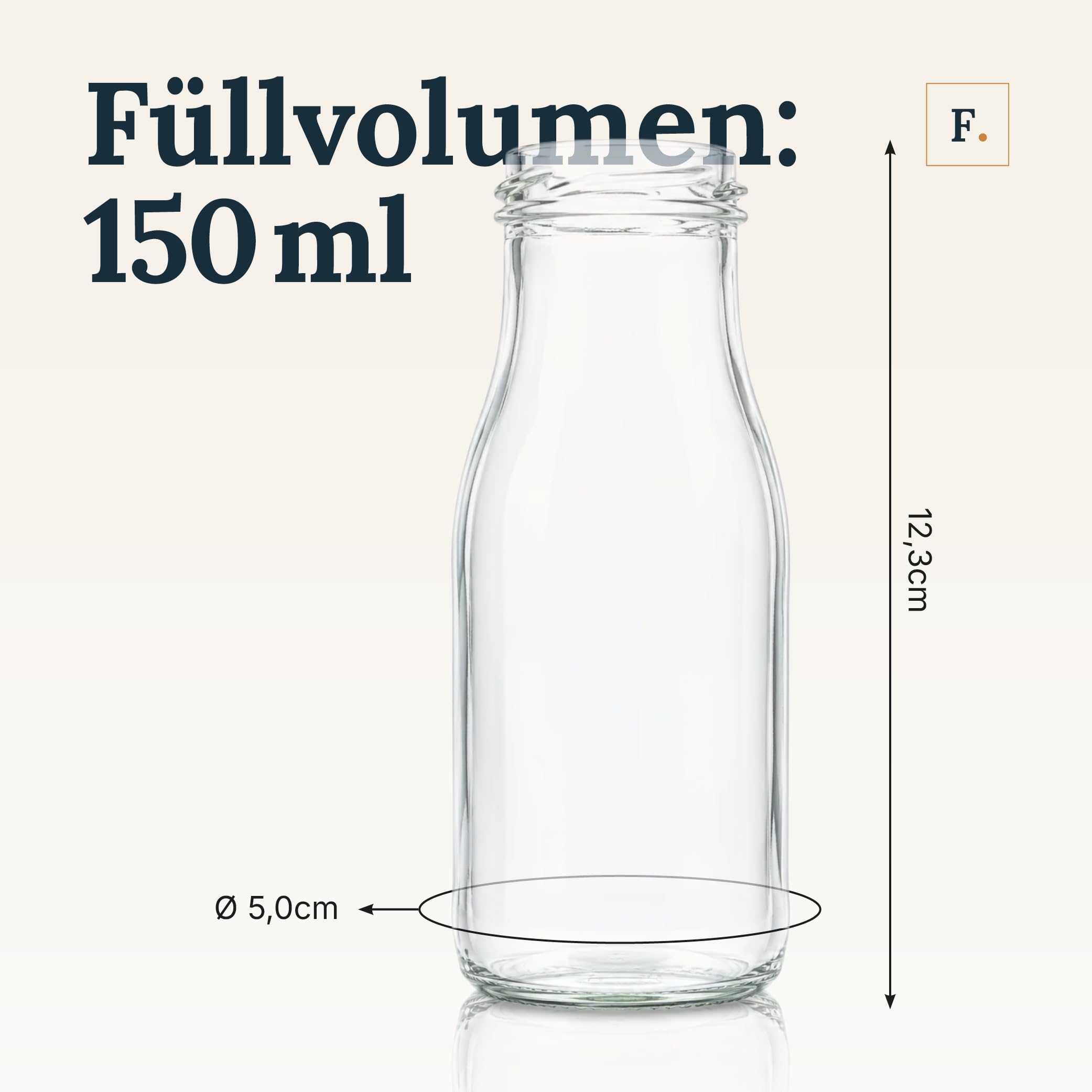 Flaschenbauer - 24x Glasflaschen 150ml mit Deckel TO43 in Gold - Flaschen zum Befüllen inkl. Etiketten, Saftflaschen, Milchflaschen, Vorratsflaschen, Einmachgläser, Smoothie Flaschen