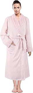 LINENOVA Fleece Flannel Robe Night Gown for Women & Men, Soft Warm Fluffy Long Spa Bath Robe Shawl Collar with Pocket