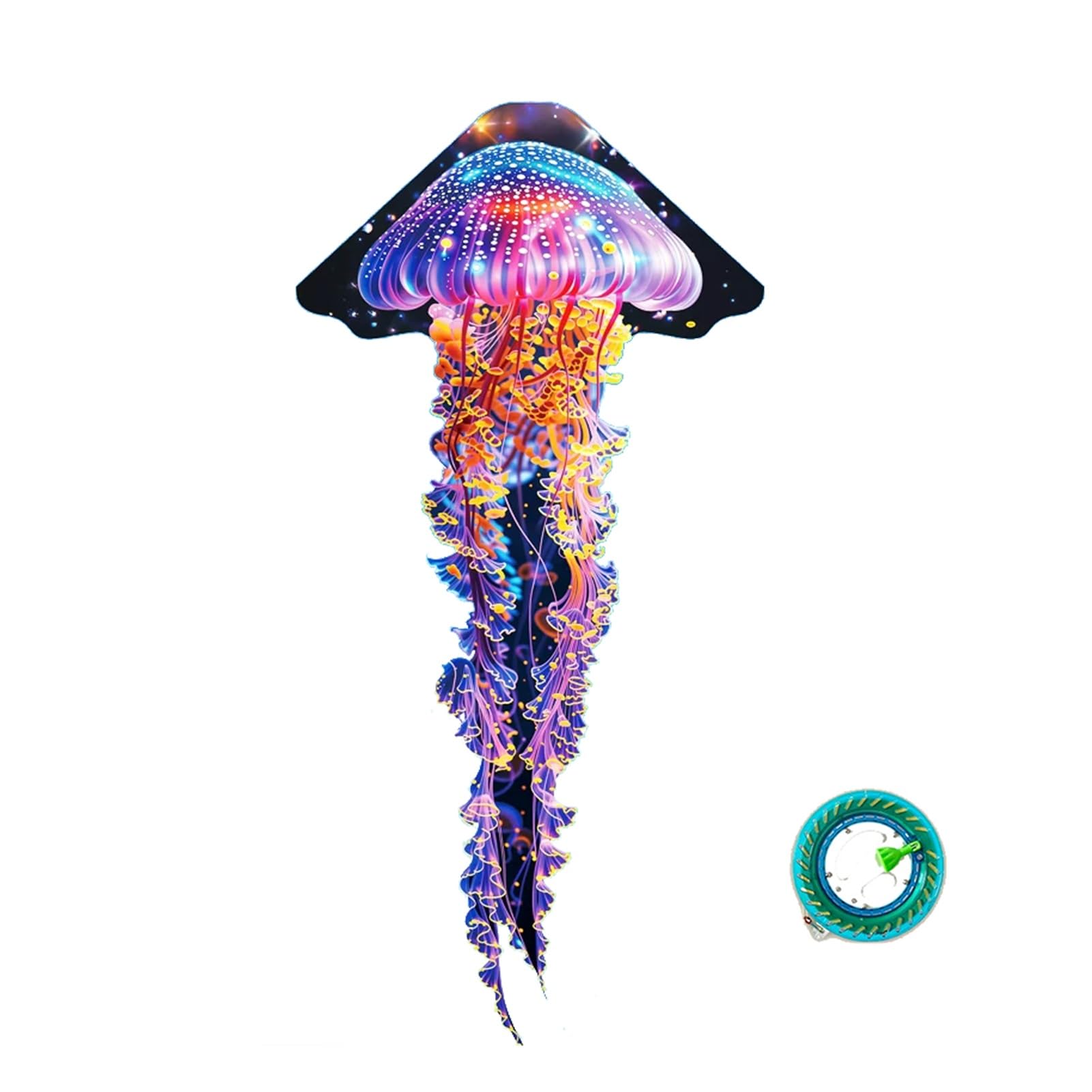 Cometa De Medusa Grande para Adultos, De Una Sola Línea con Enrollador, Postes De Vidrio Y Tela De Rejilla, Cometa Al Aire Libre para Playa Y Parque(String1312ft,55x110in)