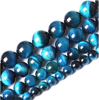 6mm Natural Lake Blue Tiger Eye Gemstone Round Loose Beads Crystal Stone Bracelet Necklace Accessories Crafts for Jewelry Making DIY,1 Strand 15