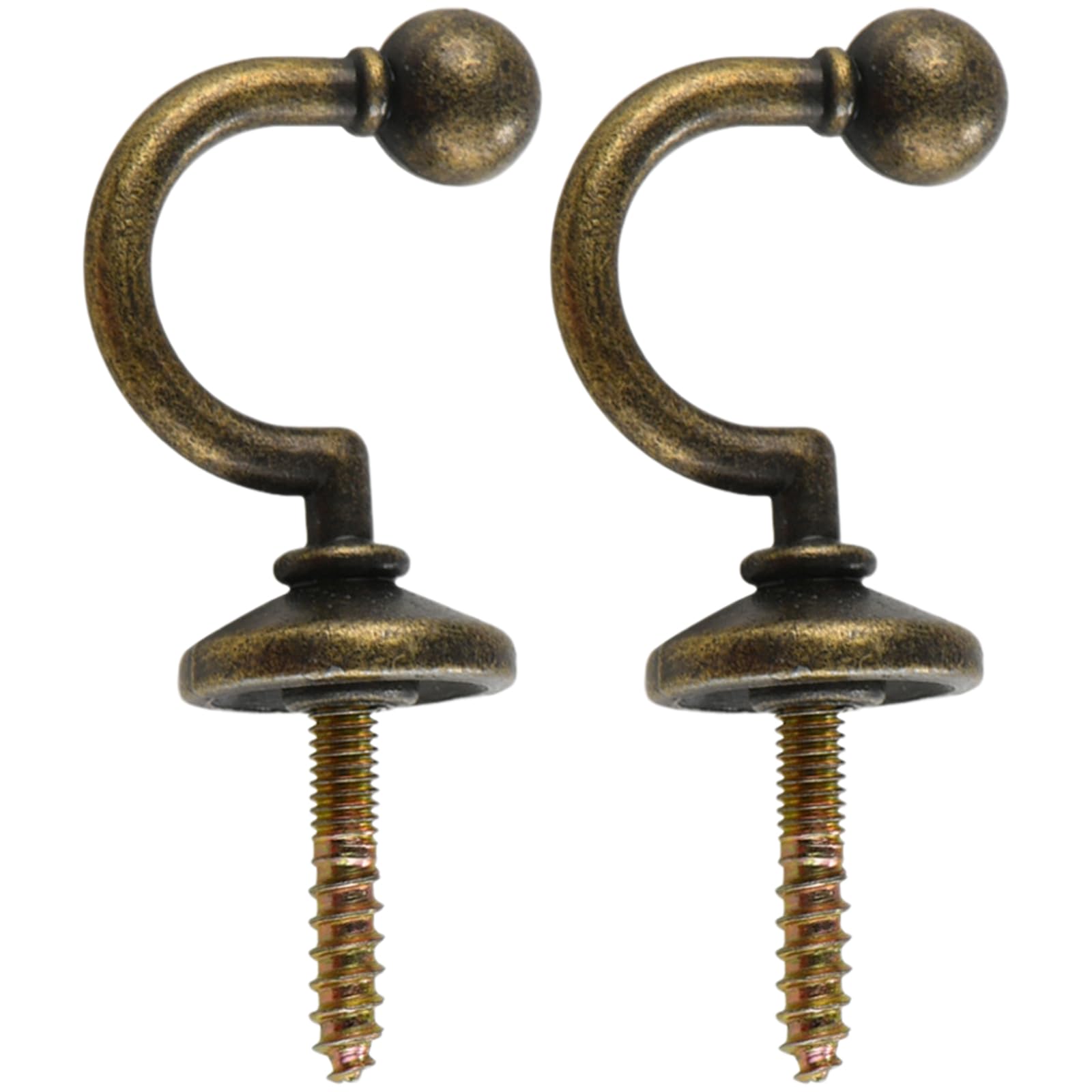 2 Pack Antique Brass Curtain Tie Backs, Solid Metal Drape Holders with Integrated Screw, U-Shaped Wall Hooks for Curtains, Coats, Hats & Bags, Vintage Decor Brackets (70mm Length)