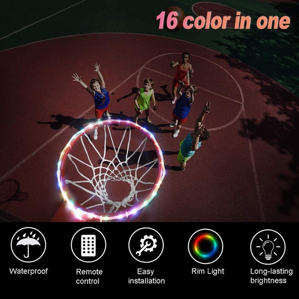 KENANLAN LED Basketball Hoop Lights Terrain de Basket télécommandé LED Light 4 Modes 16 Couleurs Imperméable pour L'entraînement de Nuit en Plein Air