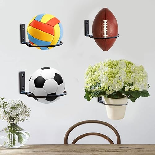 Miniatura 2 de Aulufft 3Pack Ball Holder, Metal Wall Plant Rack Wall Bracket Hooks Mounted Flower Pot Exercise Ball Storage for Basketball Soccer Football Plant