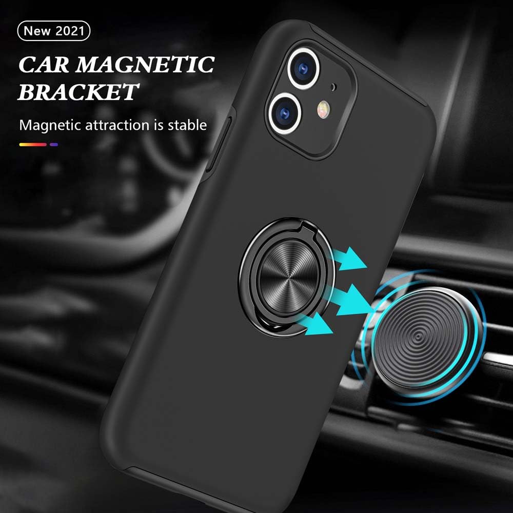 XYZNTMF for iPhone 11 Case Built-in Ring Holder Shockproof Silicone Bumper Matte Hard PC Phone Case Magnetic Car Mount Drop Protective Skin Cover Case for iPhone 11 - Image 4
