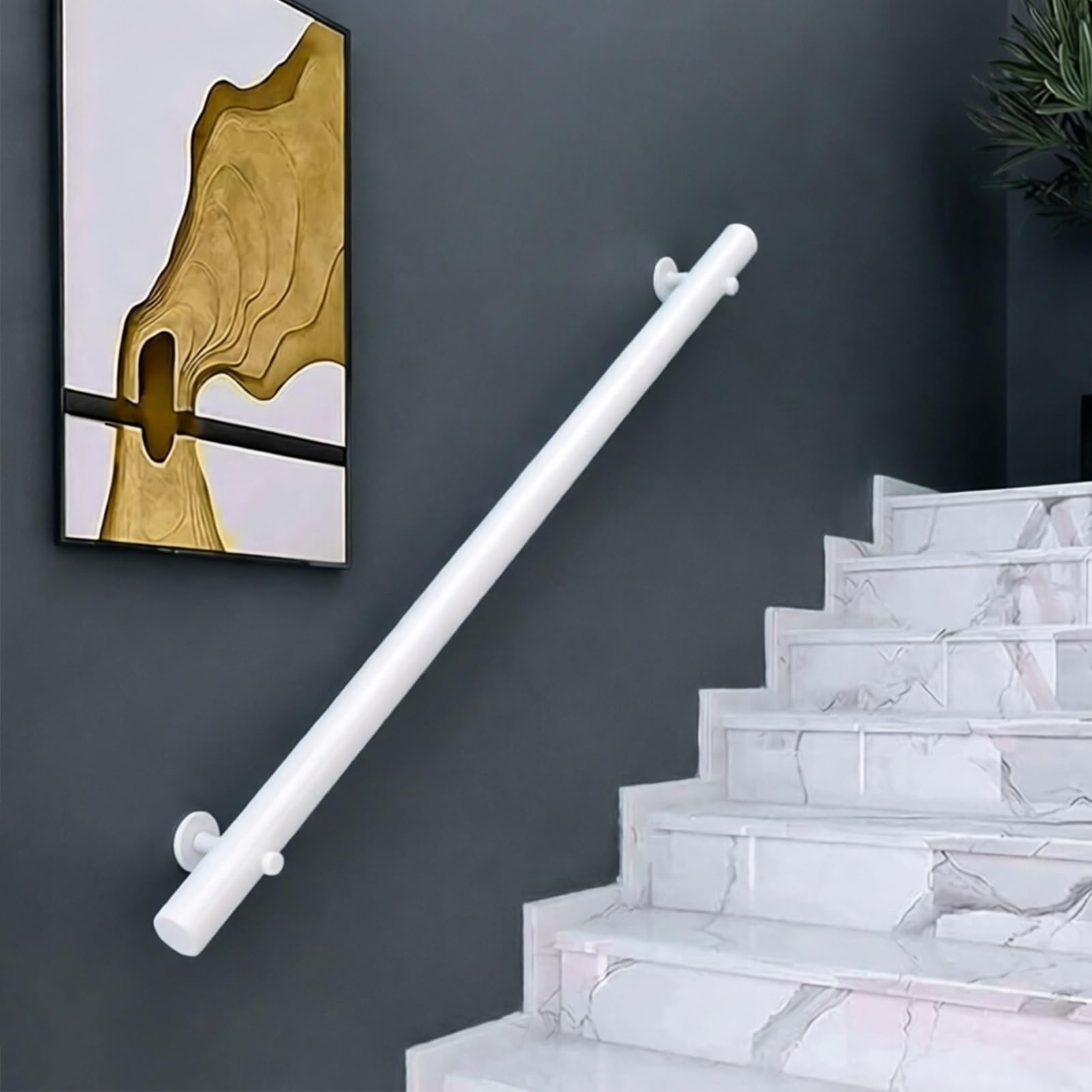 RRrawgff Non-Slip Wood Stair Handrail - Wall Mounted Grip for Indoor & Outdoor Steps - Round White Stair Railing(15ft/450cm)