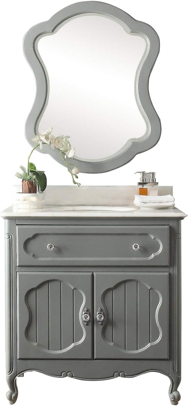 Benton Collection 34” Knoxville Victorian Shabby Chic Gray Bathroom Vanity & Mirror GD-1533CK-MIR