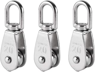 Pulley Block,Pulley Roller,3 Pack Single Pulley Block in 304 Stainless Steel Crane Swivel Hook Single Pulley Roller Loading (M20)