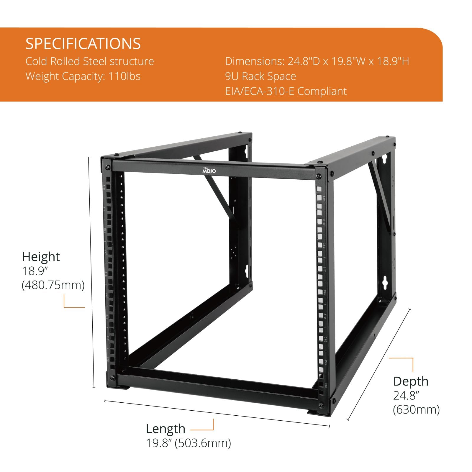 Armoire Murale Serveur 9U 25,4 Cm De Profondeur - Rack Réseau Avec étagère, Panneaux Brosse, Gestion Câbles - Tecmojo - 8