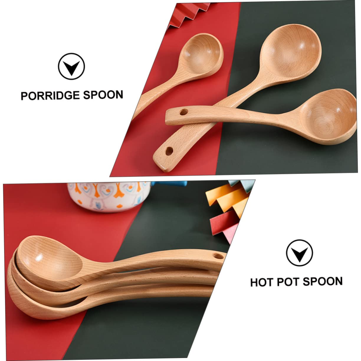 DECHOUS Beech Kitchen Wood Spoon Hot Pot Soup Spoon Food Serving Small Serving Utensil for Asian Meals