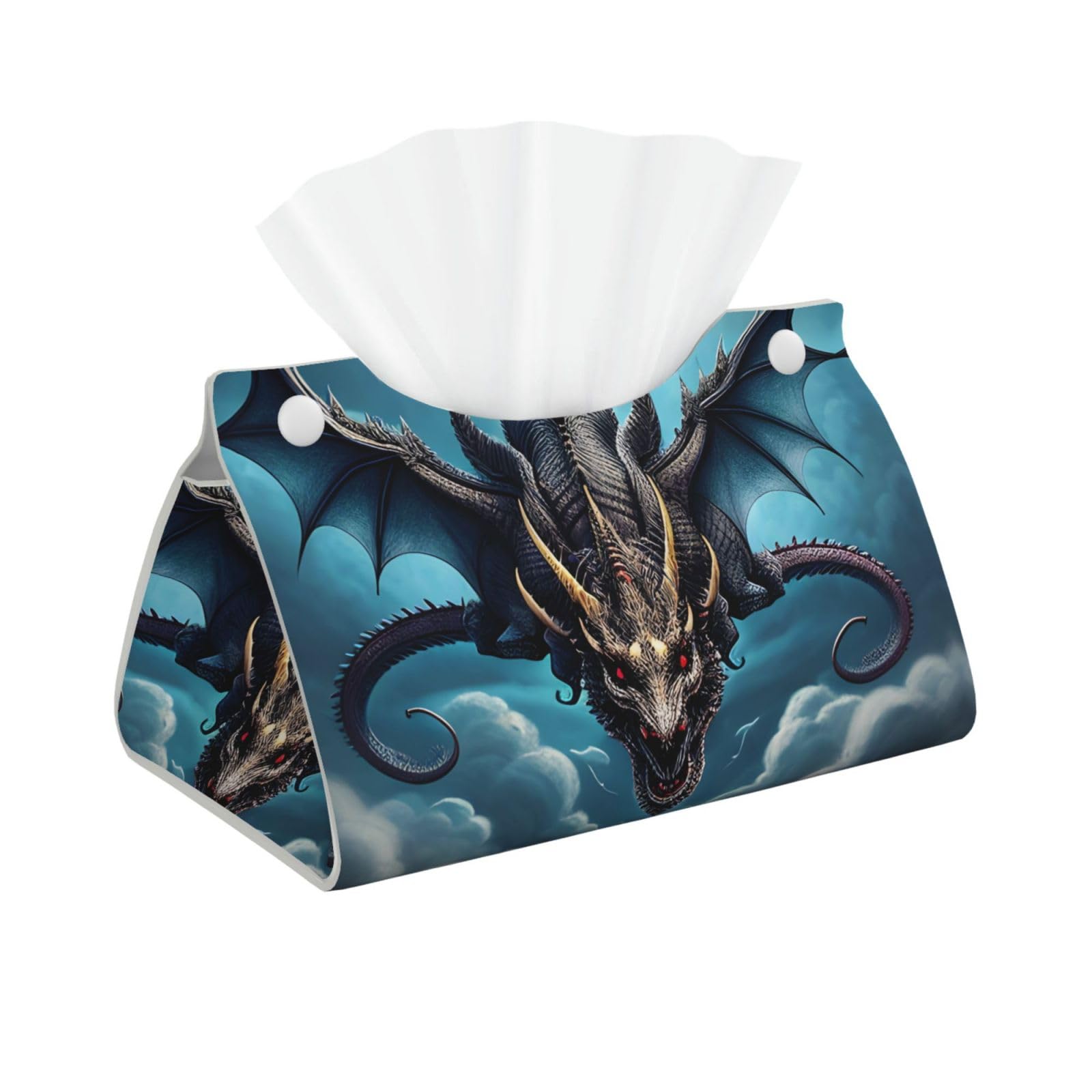 Flying Dragon Rectangular Leather Tissue Box Cover, Folding Facial Tissue Holder Dispenser for Car