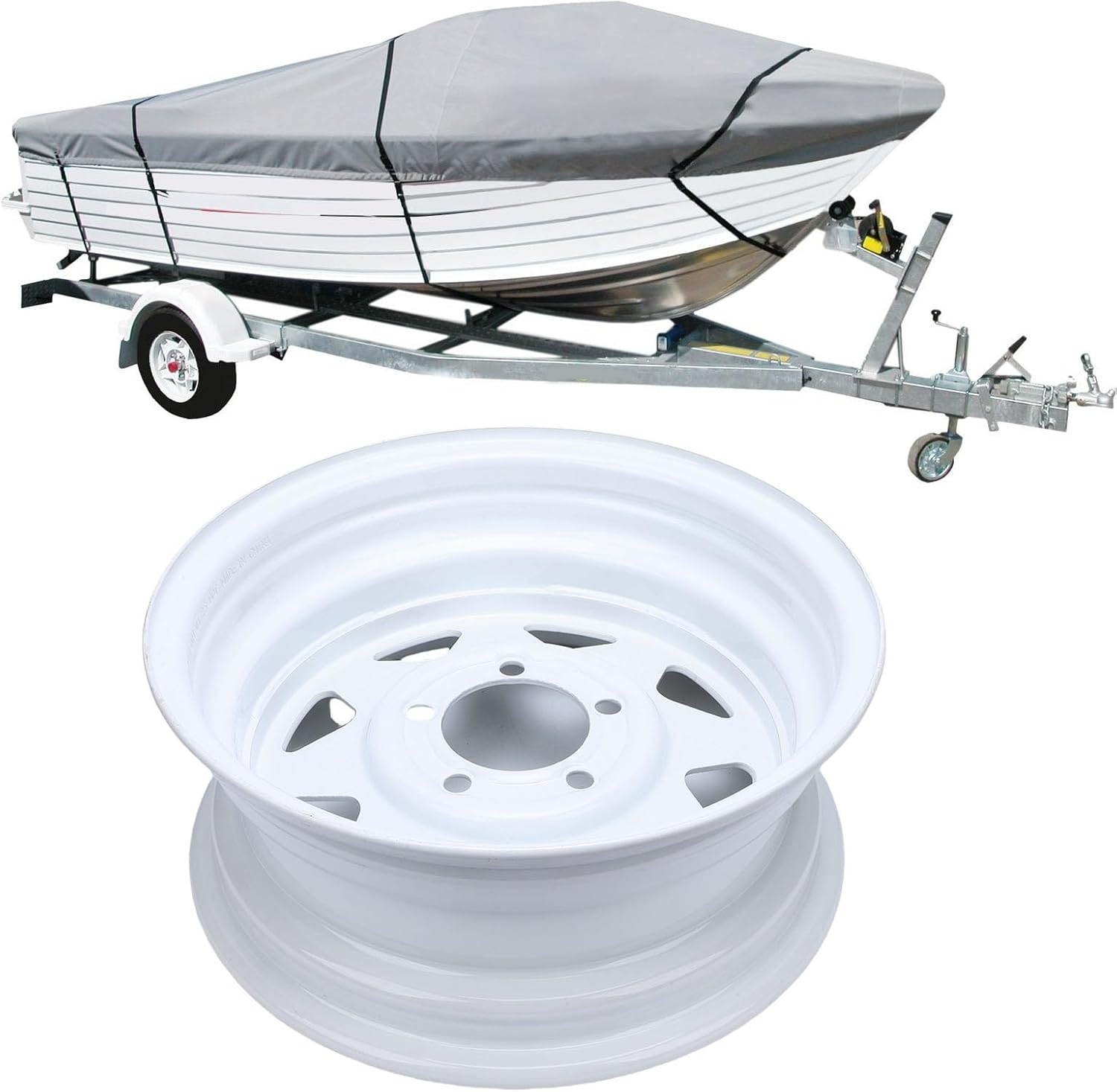14x5.5 Trailer Wheel Rim, 5 Lug on 4.5 Pattern White Spray Painted Steel Rim for Utility Cargo Boat Trailers