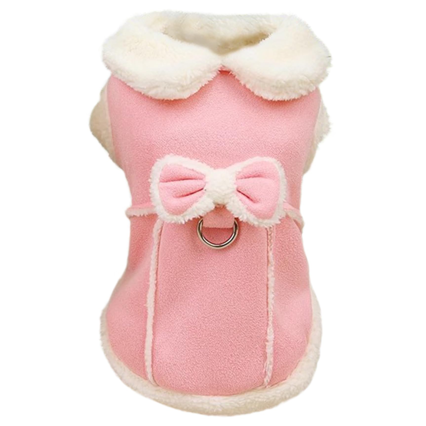 Gcroet Dog Fleece Jumper for Small Dog Girls Warm Fleece Coat Soft Vest with Bow and D-Ring Cute Winter Clothes with Fuzzy Collar for Winter Supplies XS.