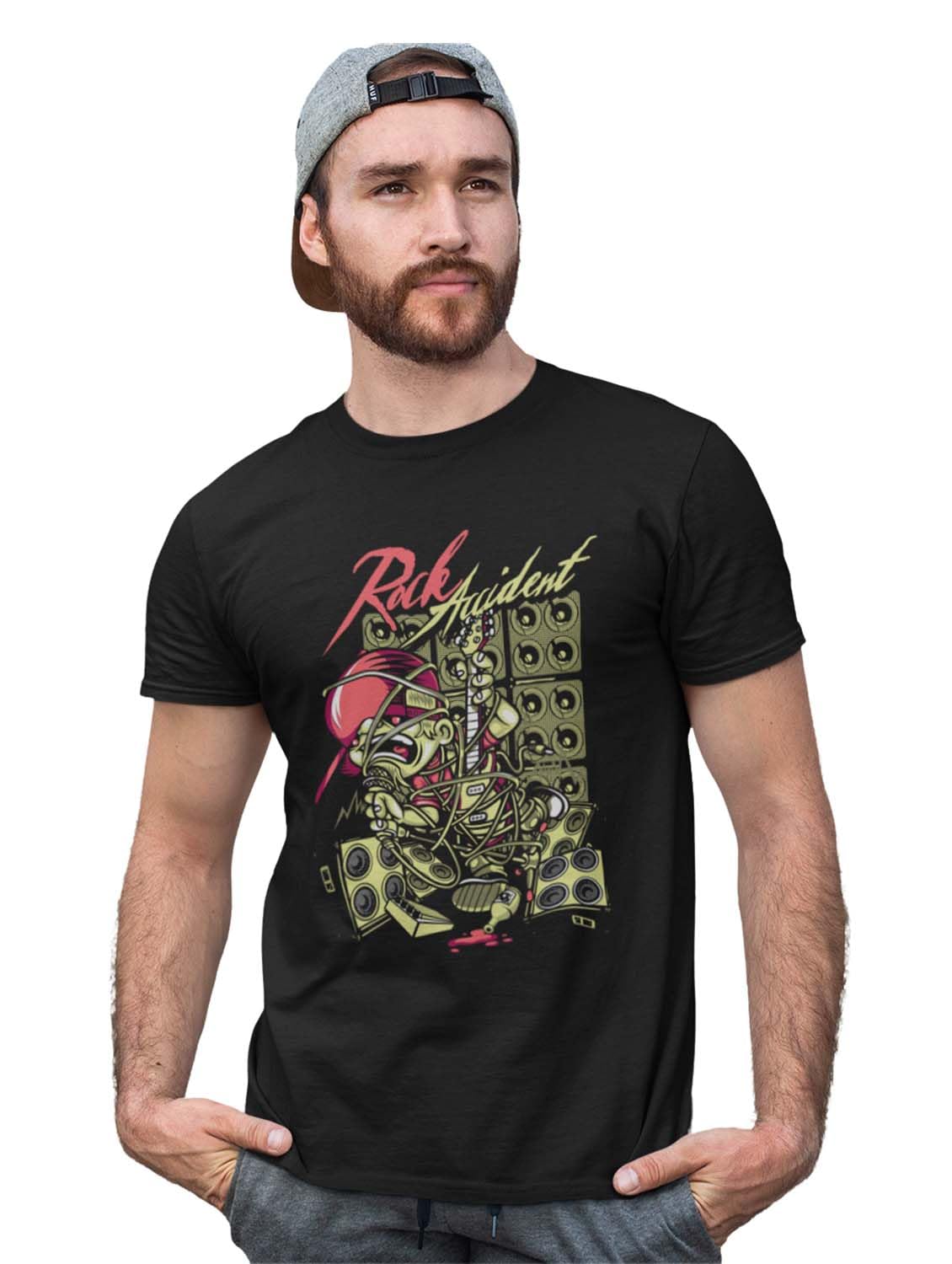 Aayansh CREATION Rock Accident Black Round Neck Cotton Half Sleeved T-Shirt with Printed Graphics