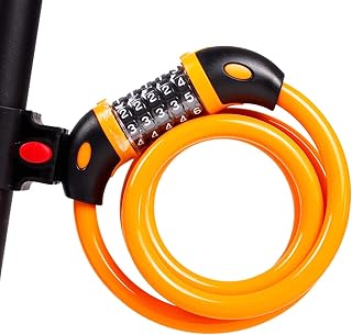 BIENKA Portable Bike Lock 120Cm Motorcycle Helmet Lock 5 Digit Password Combination Anti-Theft Bold Steel Cable Lock with Lock Bracket,Blue Lock (Color : Orange)