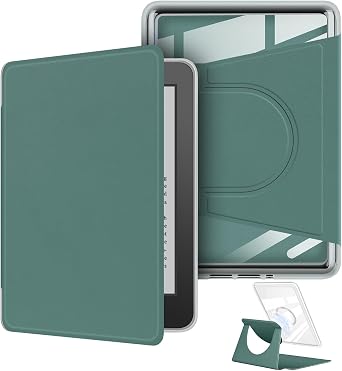 360 Degree Rotating Case for 6" Kindle Paperwhite 7th Generation-2015 Release, Detachable Magnetic Design Protective Adjustable Stand Cover Clear Back with Auto Sleep/Wake, Dark Green