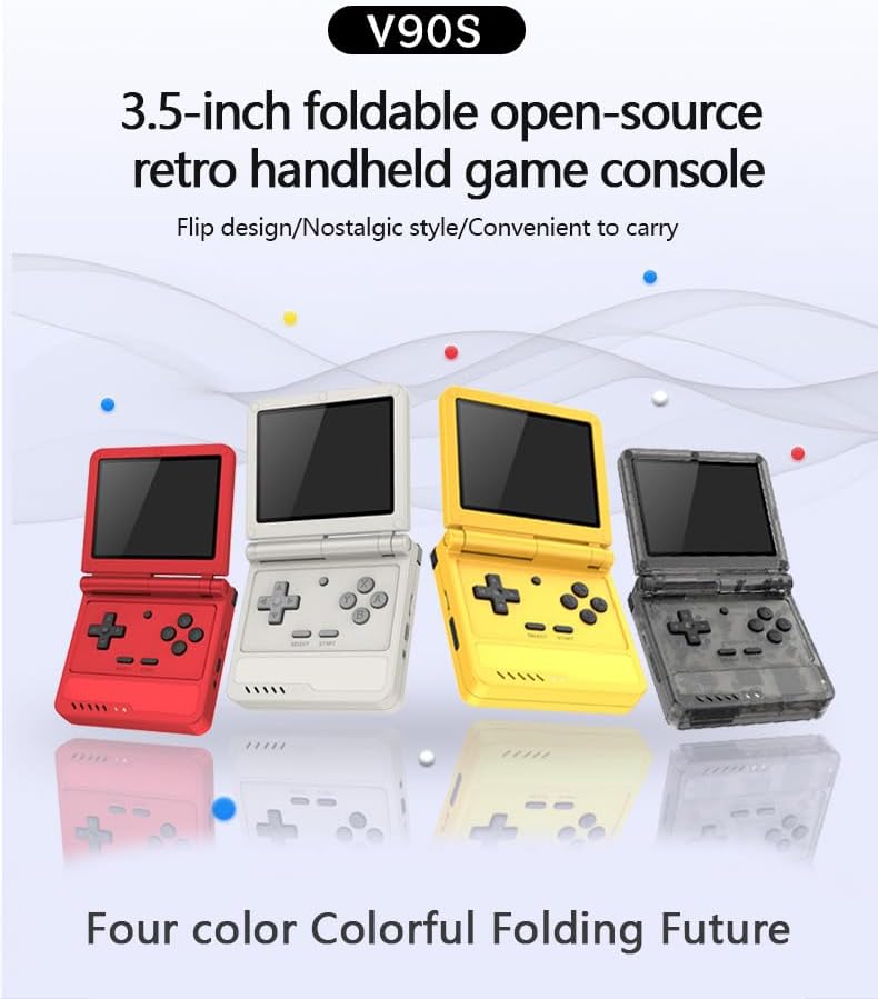 Miniatura 3 de Powkiddy V90S - Consola de mano retro - Más de 10,000 juegos precargados, diseño de concha plegable, pantalla IPS de 3.5 pulgadas, batería de 4 a 6