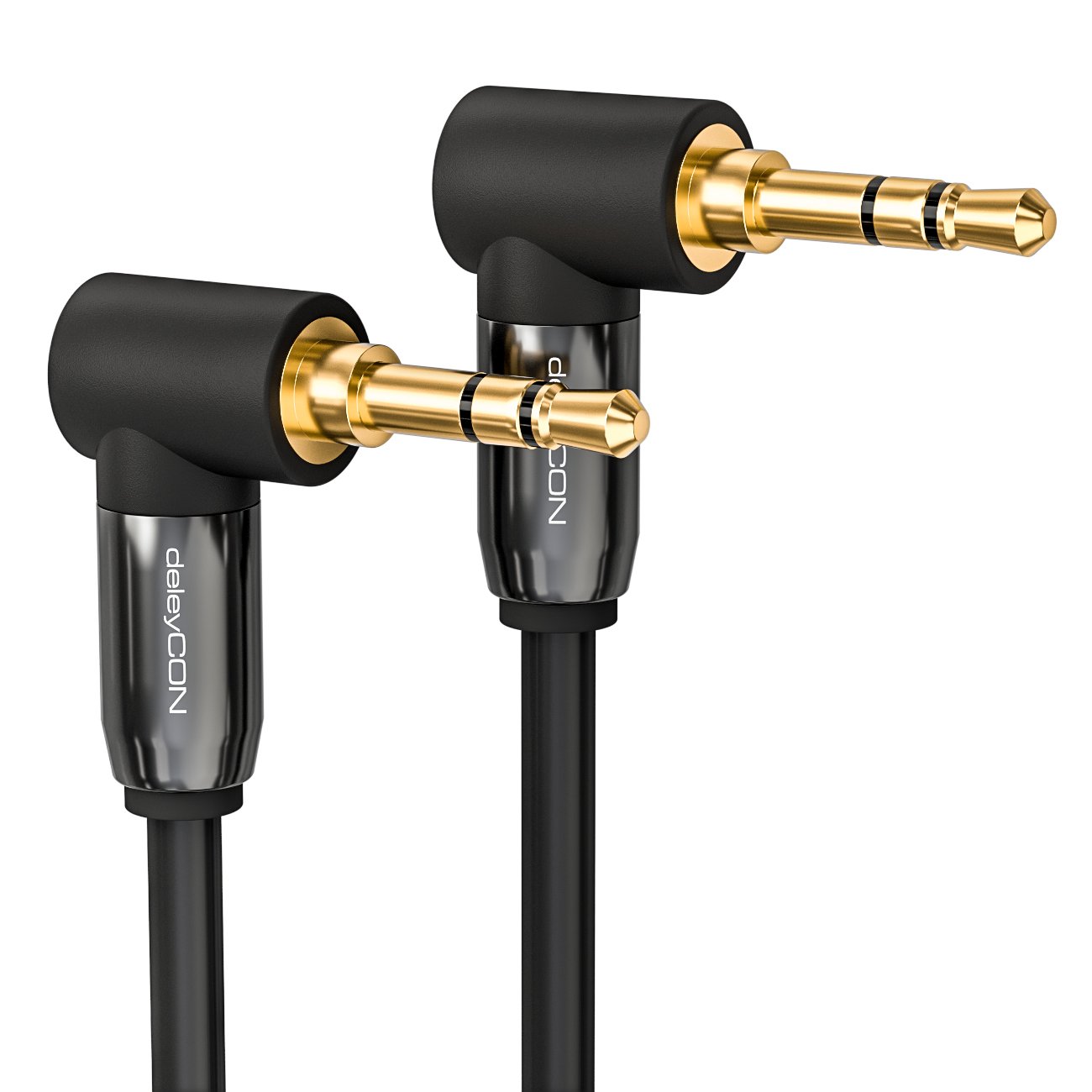 deleyCON 1m Câble Jack 3,5 mm - Câble Audio Stéréo - Fiche Jack Coudée à 90° - pour PC, Ordinateur Portable, Smartphone, Tablette, Récepteur Hi-Fi - Noir