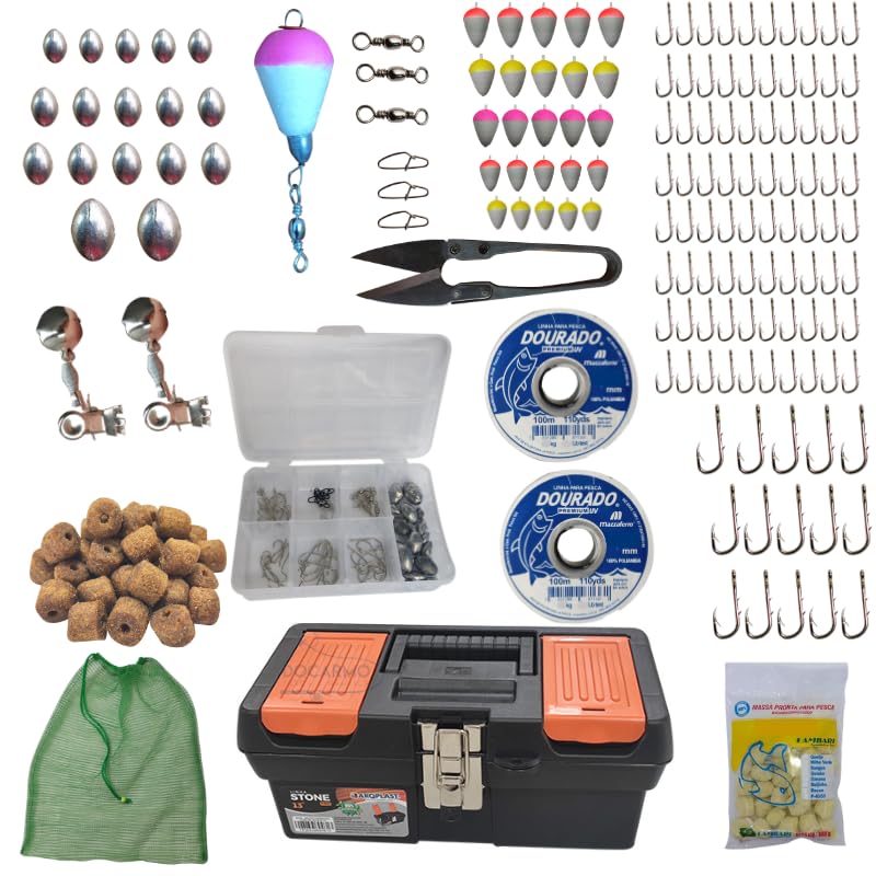 Caixa de Pesca Tralha Completa Anzóis Kit 144 itens + Maleta