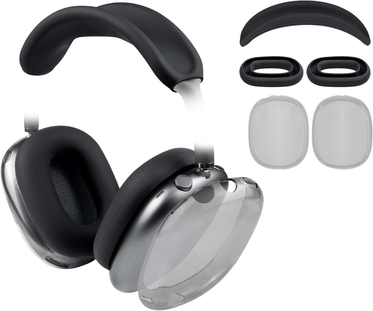 SOULWIT Protective Kit for AirPods Max 2/1 (2026/2024/2020, USB-C/Lightning), Headband Cover + TPU Case Protector + Silicone Ear Pad Covers, Sweatproof, Washable, Anti-Scratch (Black)