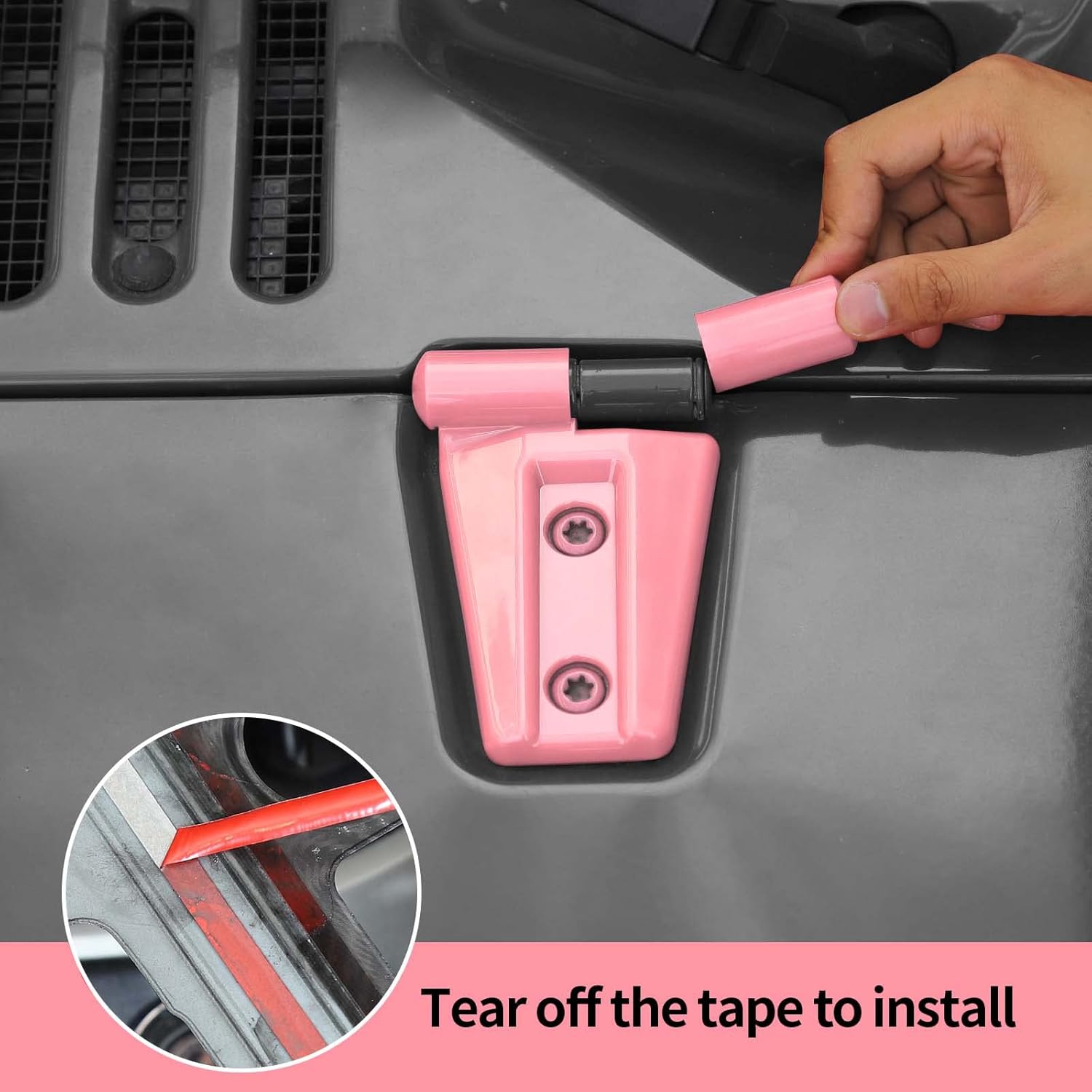 Hoolcar Door Hinge Engine Hood Hinge Tailgate Hinge Cover Trim ABS Exterior Kit Accessories Compatible with 2007-2017 Jeep Wrangler JK JKU, Pink, 12PCs