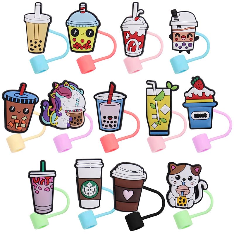 Silicone Straw Cover Cap Compatible with Stanley 30&40 Oz Cup Cartoon Straw Topper for Tumblers Dust-Proof Drinking Straw Reusable Straw Tip Cover, 9-10 mm, Silicone, no gemstone