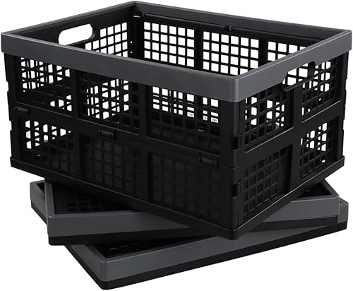 Paquete de 3 cajas plegables de 32 L, cajas de almacenamiento plegables de plástico