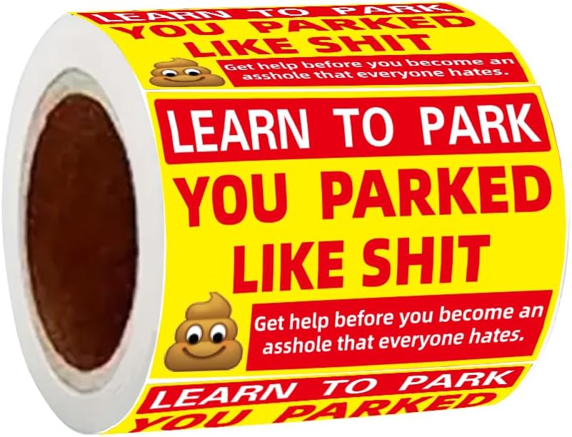 100 Pcs Learn to Park Bad Parking Stickers, 2.75 x 1.96 Inch Funny Parking Warning Stickers Roll, Yellow Parking Violation Decals for Cars, Windshields, Bumpers, Trucks, Garages and Outdoor Notices
