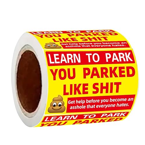 100 Pcs Learn to Park Bad Parking Stickers, 2.75 x 1.96 Inch Funny Parking Warning Stickers Roll, Yellow Parking Violation Decals for Cars, Windshields, Bumpers, Trucks, Garages and Outdoor Notices