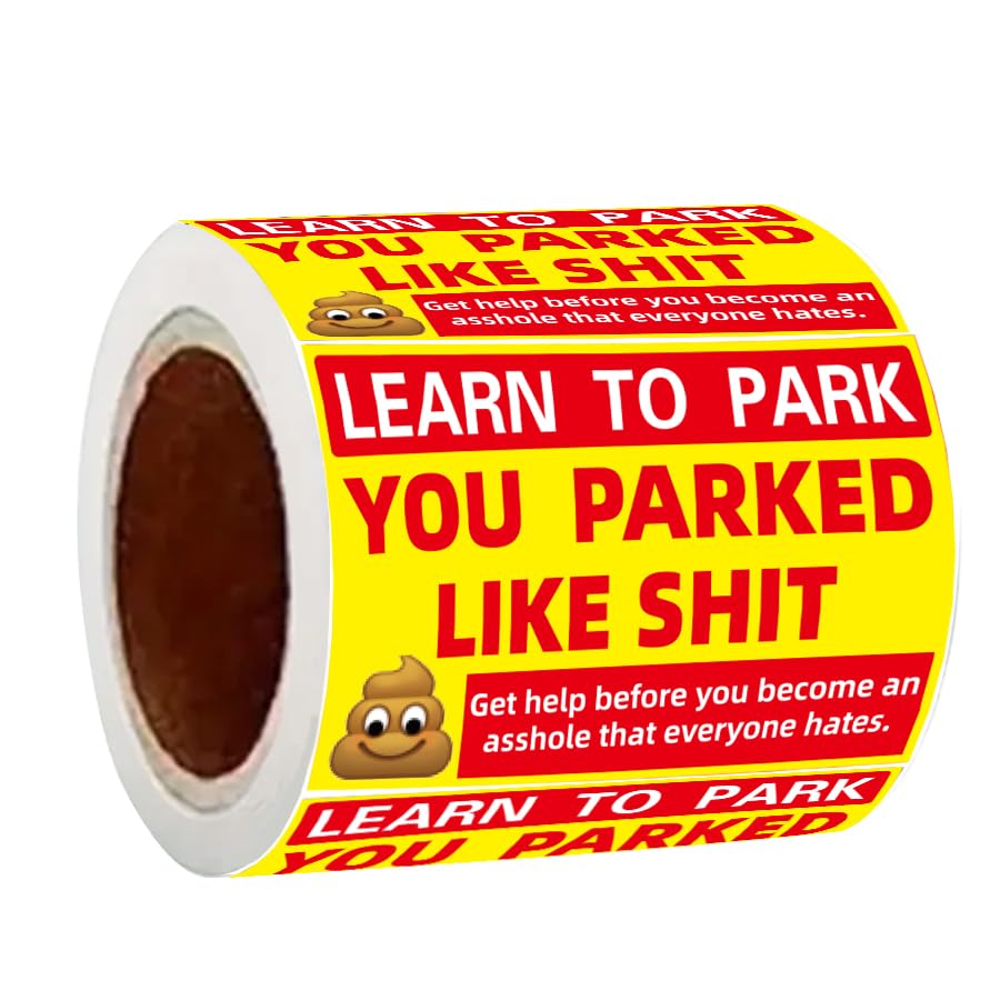 100 Pcs Learn to Park Bad Parking Stickers 2.75 x 1.96 Inch Funny Parking Warning Stickers Roll Yellow Parking Violation Decals for Cars Windshields Bumpers Trucks Garages and Outdoor Notices