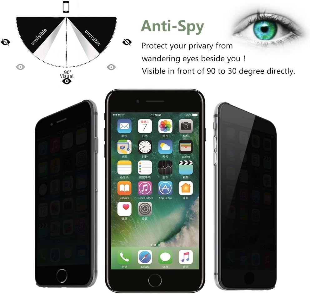 Vintar 9H Privacy Screen Protector for iPhone 8 Plus / 7 Plus, 2.5D Curve Edge Anti-Spy Tempered Glass Screen Protector, Easy Install.
