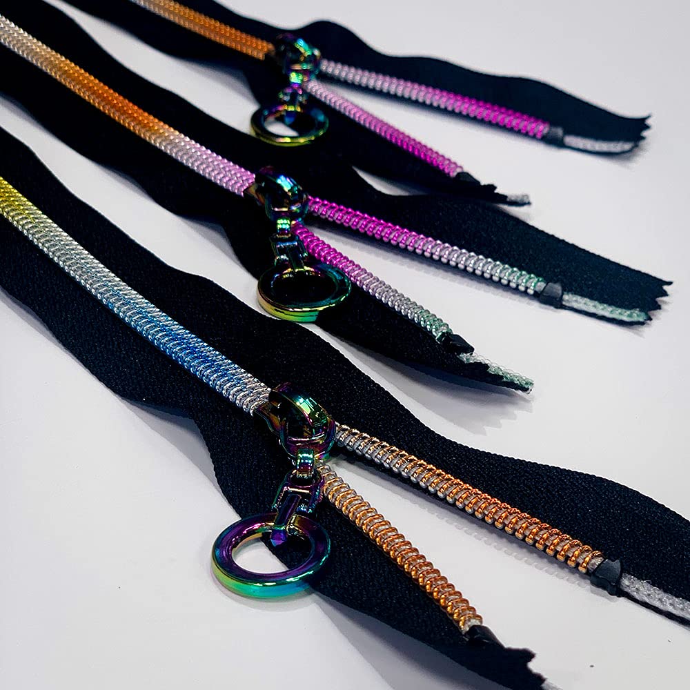 Plush Addict Rainbow Teeth Zip for Sewing with Metal Ring Puller, Use