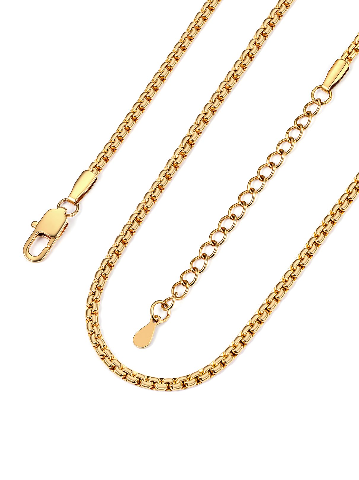 Bandmax Solid Stainless Steel 2MM/4MM/6MM Flat Box Link Chains for Men Women Silver/Gold/Black Rolo Cable Chain Necklaces Length 14"-30", Gift Packed