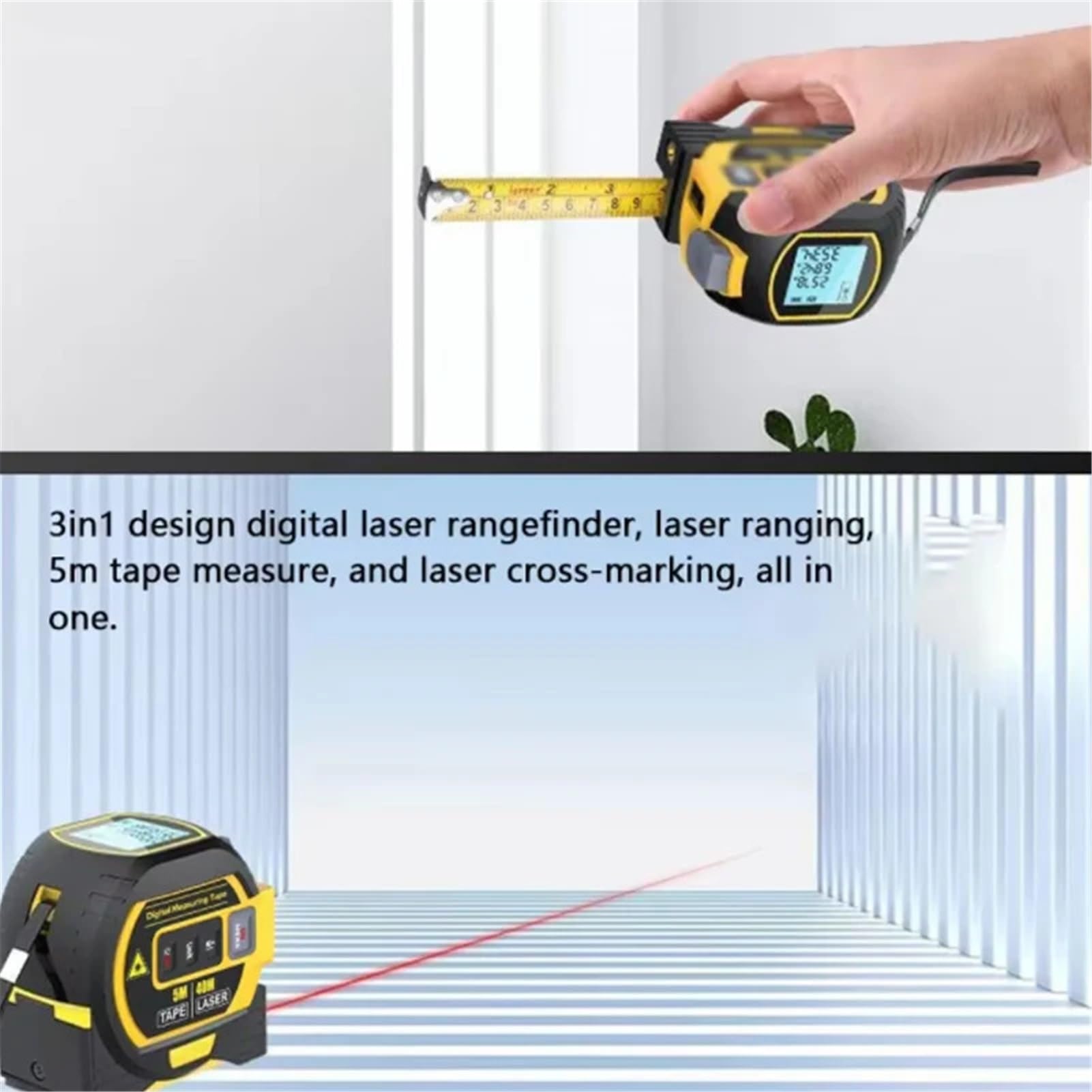 Dalmierz laserowy 3 w 1 5M miarka linijka wyświetlacz LCD z podświetlanym miernikiem odległości urządzenie pomiarowe budynku(60m and 5m type)