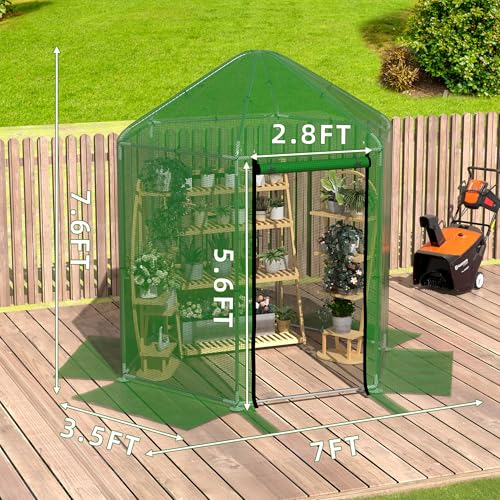 Image of MU 7x7x7.6 FT Greenhouses for Outdoors, Heavy-Duty Green House for Outside, Walk in Winter Greenhouse with 180g Double Layer PE Cover, Ground Stakes, Great for Garden /Patio /Backyard