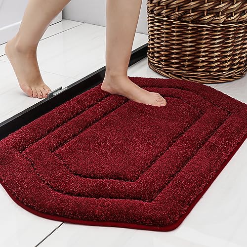 COSY HOMEER Extra Thick Bath Rug Set - Anti-Slip Red 24x36