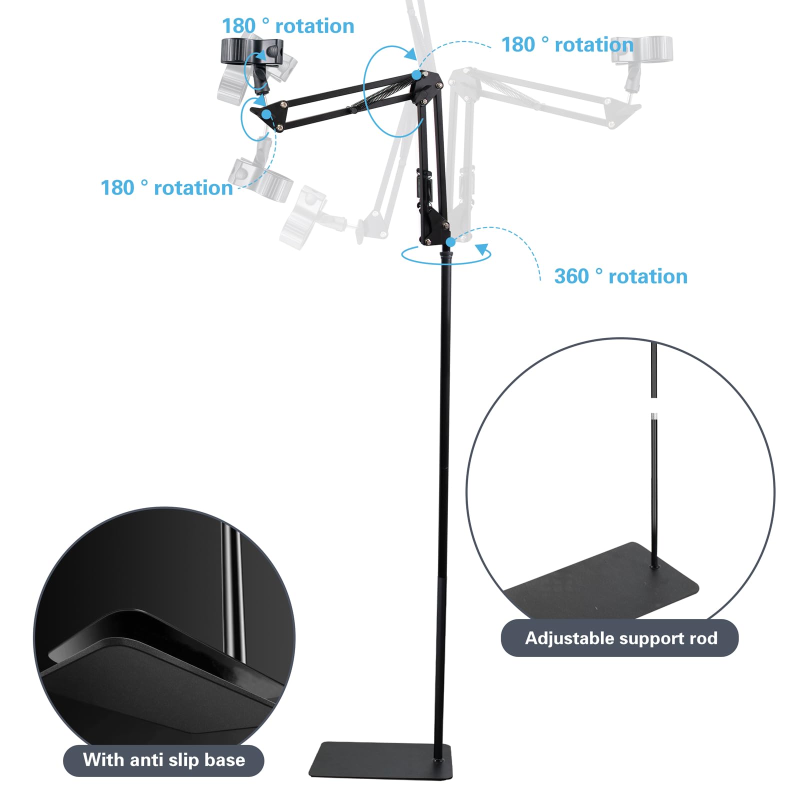 Porte-sèche-Cheveux sur Pied avec Base Lourde Réglable en Hauteur (1,75 m) et en Angle pour Salon à Domicile & Soins pour Chiens/Chats