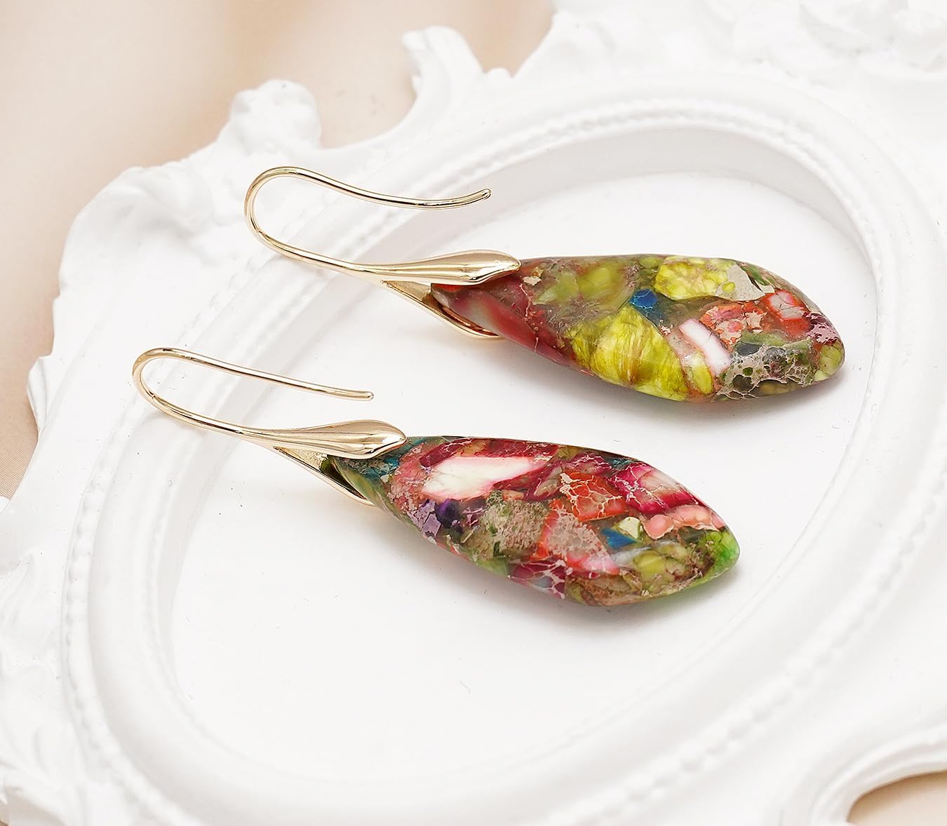 Natural Stone Earrings Multishape Dangle Drop Earrings Boho Stone Earring for Women - Image 5