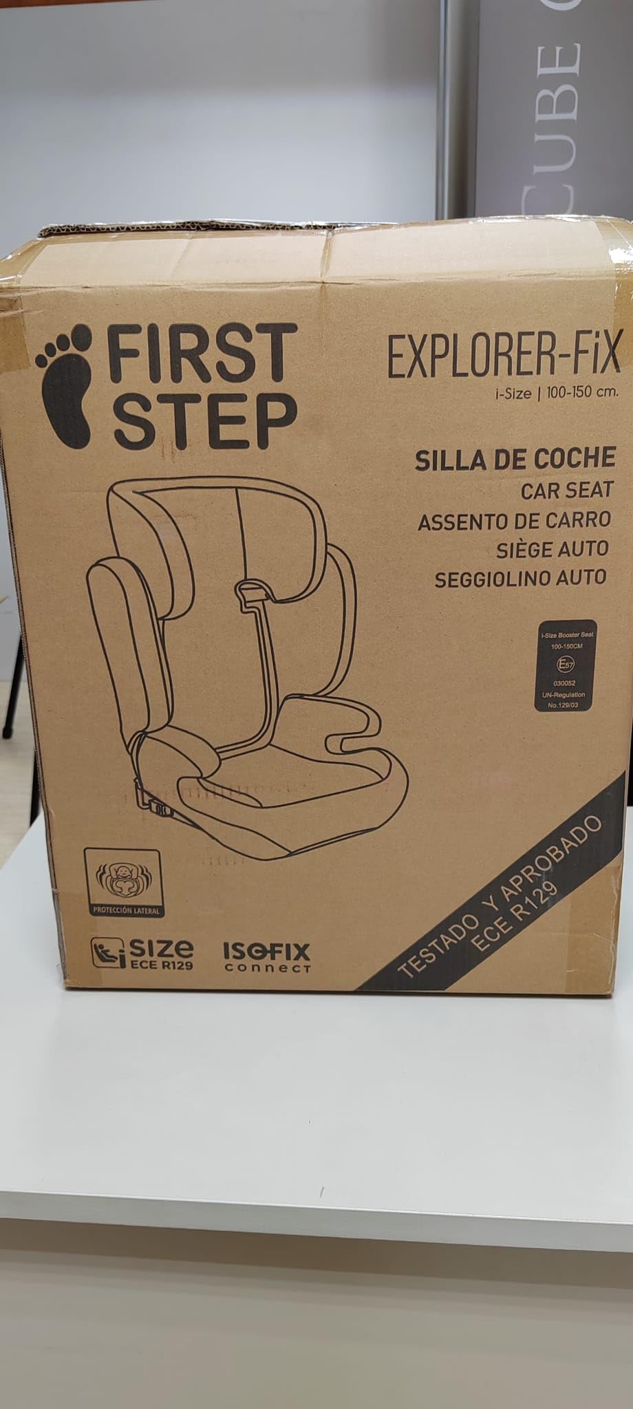 First Step Explorer Fix Silla Coche Niño i-Size (100-150 cm), Grupo 2/3 ISOFIX, Reposacabezas 13 Posiciones, Reclinable, Protección Lateral SPS, De 3,5 a 12 Años, Convertible en Alzador, Gris